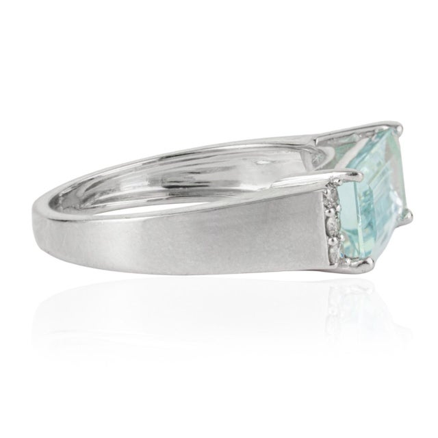 Metal March Birthstone East West Aquamarine & Diamond Ring Size 6 by Carat&Her For Sale - Image 7 of 13