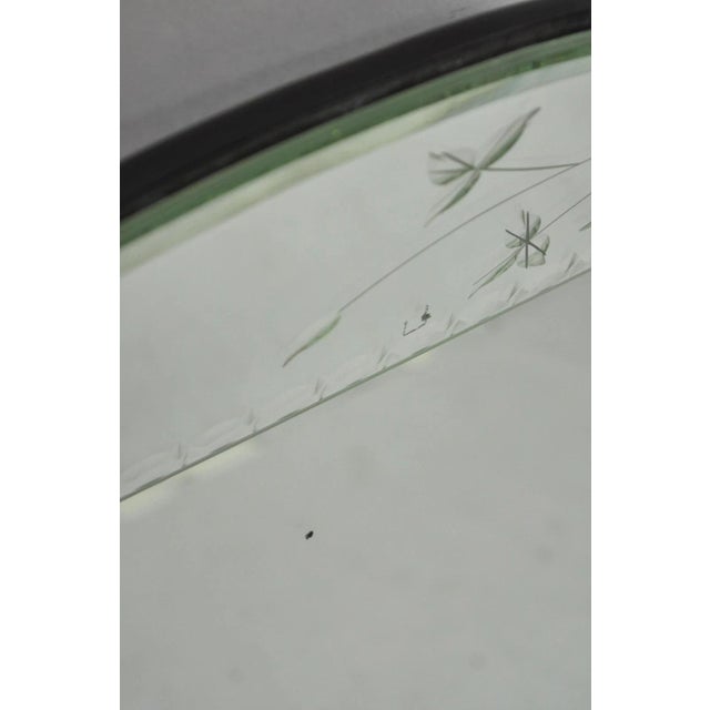 Transparent Vintage Venetian Art Deco Scalloped Edge Floral Etched Glass Large Wall Mirror For Sale - Image 8 of 11