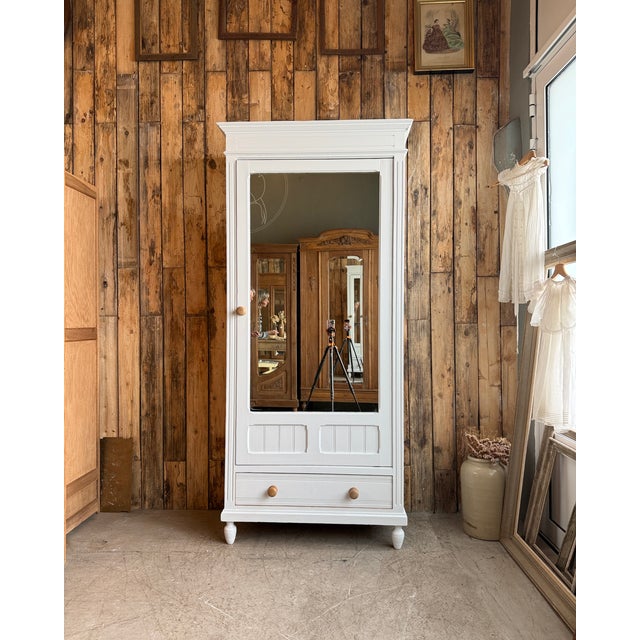 Antique White Mirrored Wardrobe, 1890s For Sale - Image 13 of 13