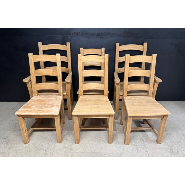 Bleached Oak Farmhouse Dining Chairs, 1940, Set of 6 For Sale - Image 12 of 12