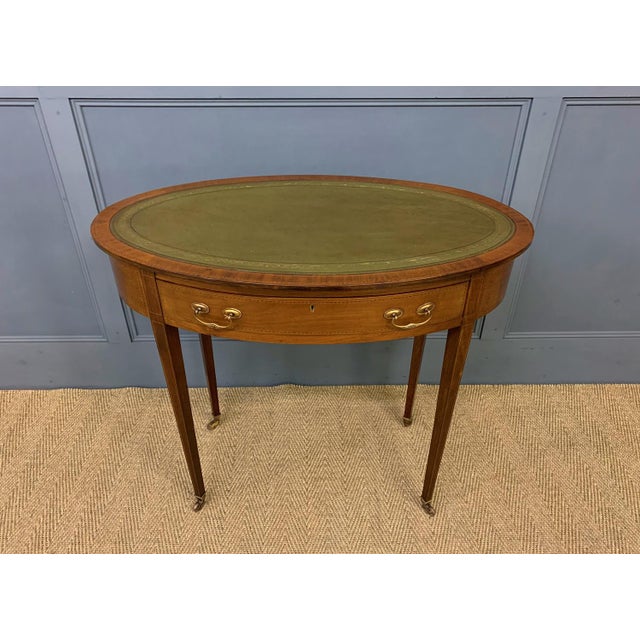 Edwardian Oval Inlaid Mahogany Writing Table, 1900 For Sale - Image 13 of 14