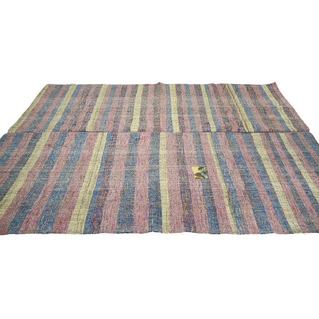 Vintage Striped Turkish Rag Rug For Sale - Image 4 of 7