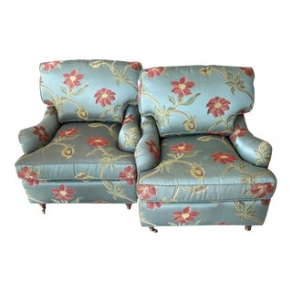 Taylor King Green Floral Club Chairs - Set of 2 For Sale