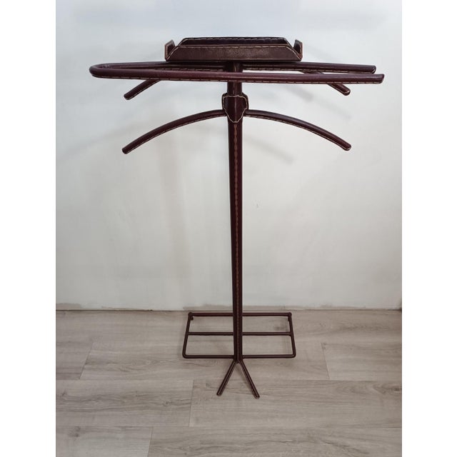 Leather Sheathed Bedroom Valet attributed to Jacques Adnet, 1950s For Sale - Image 3 of 12