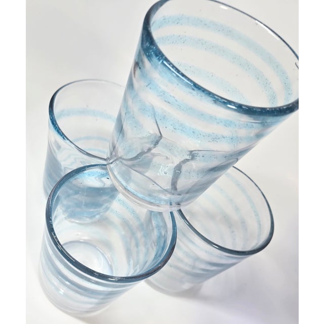 Baby Blue Baby Blue Bubbled Swirl Lowballs- Set of Four For Sale - Image 8 of 15