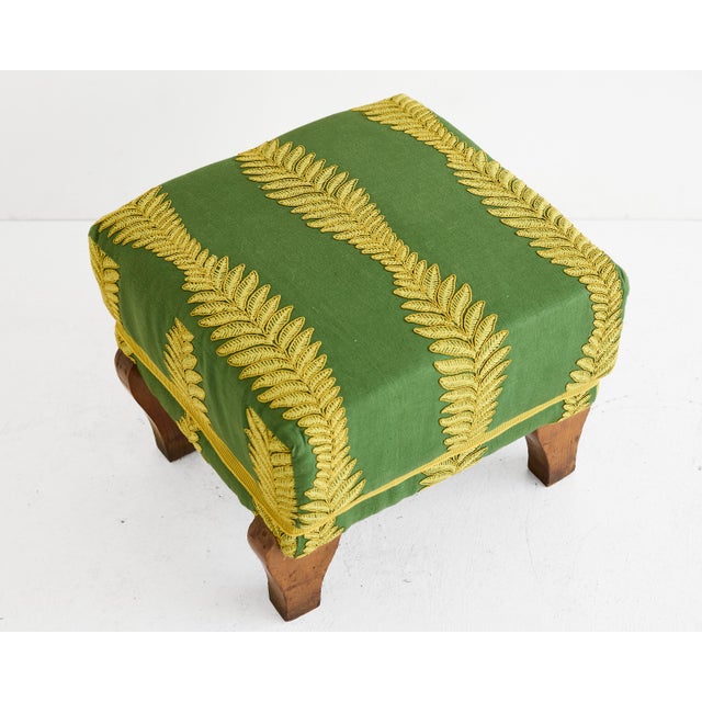 Set of Three Italian Footstools, Upholstered in Green & Gold Fabric, 19th C. For Sale In Atlanta - Image 6 of 11