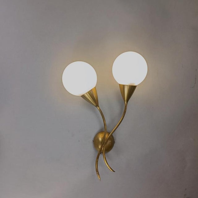 Brass and Glass Wall Lamps, 1950s, Set of 3 For Sale - Image 5 of 13