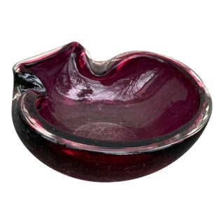 Murano Ashtray Bowl Cranberry Pink Red Glass Italy 4 3/4” For Sale