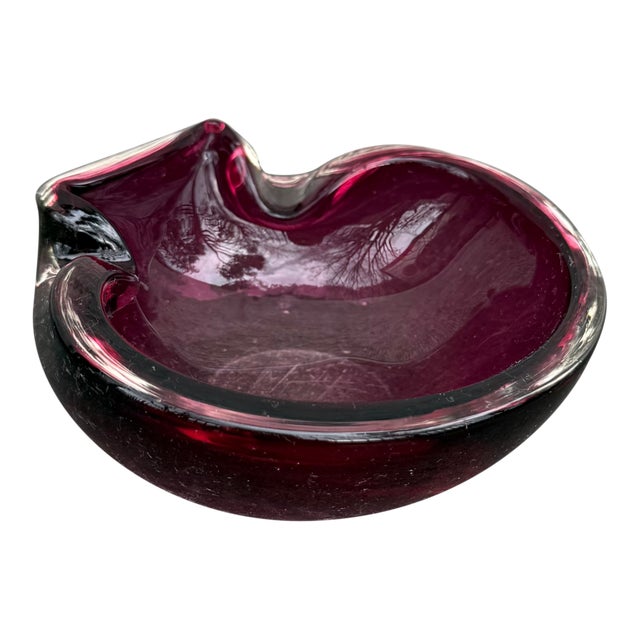 Murano Ashtray Bowl Cranberry Pink Red Glass Italy 4 3/4” For Sale