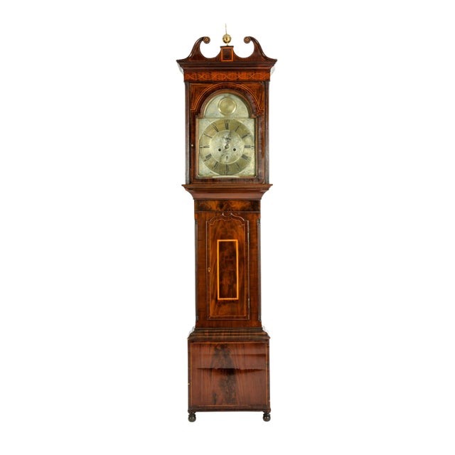 18th Century Inlay Mahogany Wood Long Case Clock For Sale