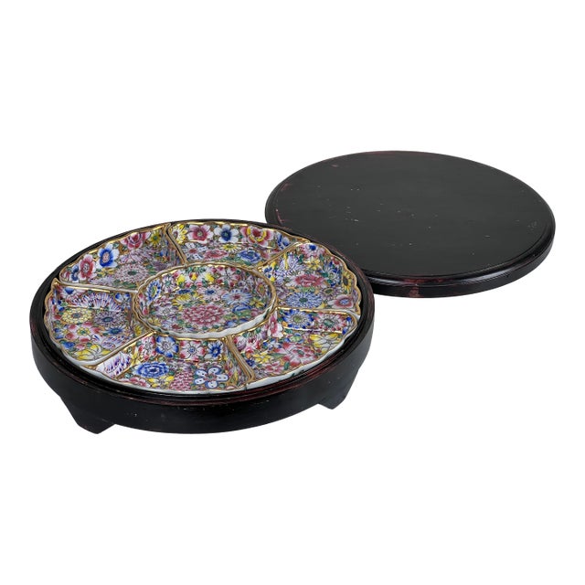 Vintage Chinese Canton Sweet Meat Set With Case C. Early 20th Century For Sale