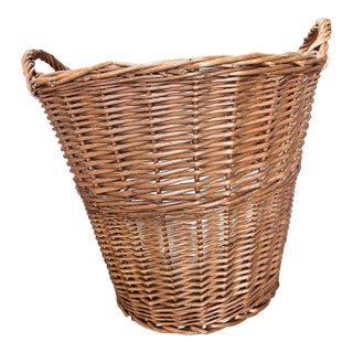 Vintage Classic Wicker Woven Basket With Handles For Sale