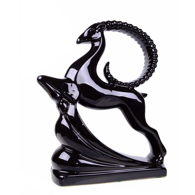 1980s 1980s Art Deco Black Ceramic Ram Sculpture For Sale - Image 5 of 7