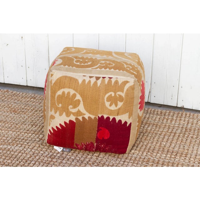 Zebo Antique Suzani Cube Ottoman For Sale - Image 4 of 8