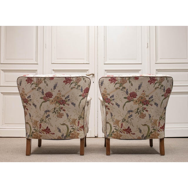 Art Nouveau Swedish Grace Lounge Chairs in Floral Jacquard, 1940s, Set of 2 For Sale - Image 9 of 16