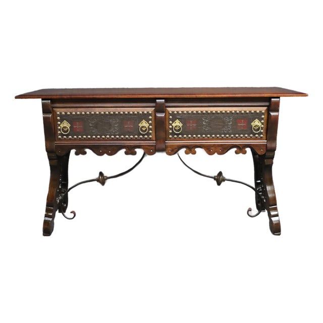 Hastings Italian Walnut Baroque Style Sideboard With Tooled Leather Drawers For Sale