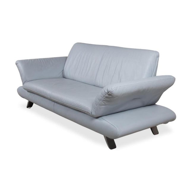 Leather Three-Seater Blue Ice Blue Manual Function Sofa by Koinor Rossini For Sale - Image 4 of 16