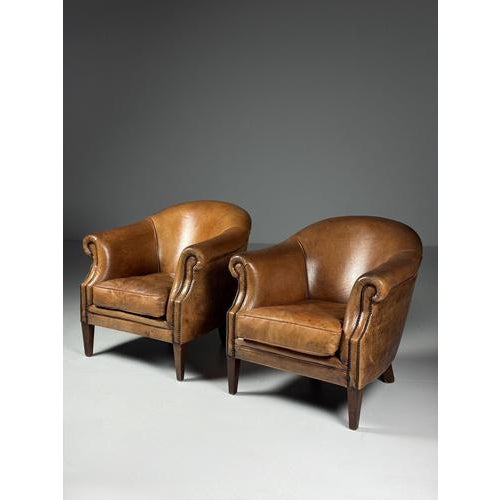 Black Club Chairs in Sheepskin Leather, Set of 2 For Sale - Image 8 of 9