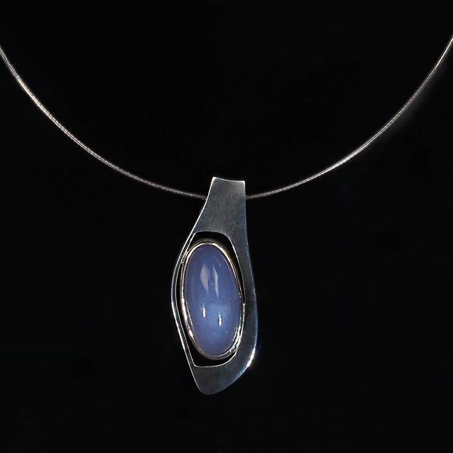 Late 20th Century Late 20th Century Magnificent Blue Agate Cabochon in Handcrafted Sterling Silver Pendant For Sale - Image 5 of 5