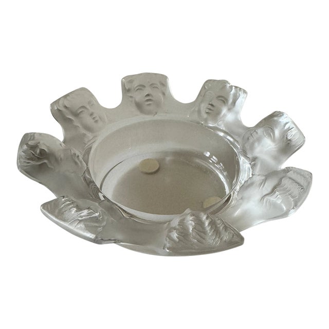 1990s Lalique French Art Deco Crystal Trinket Tray For Sale