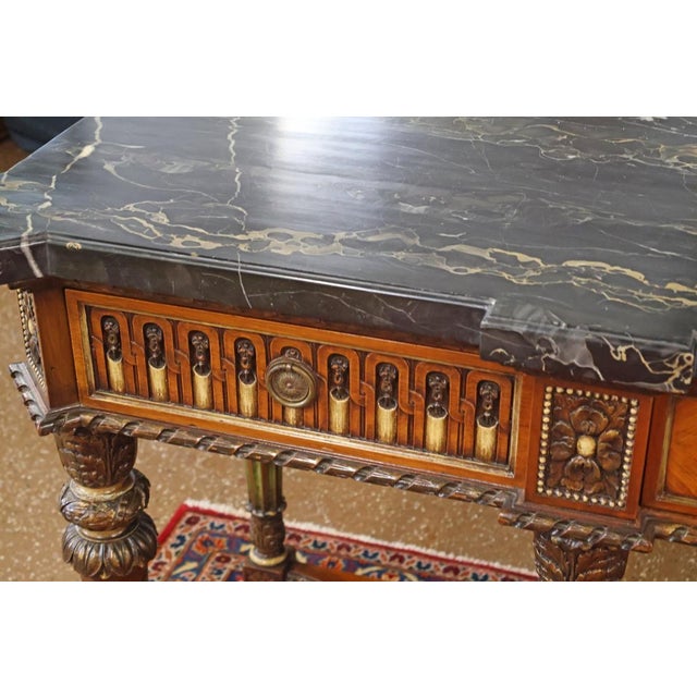 1920s French Louis XVI Style Marble Top Inlaid Satinwood & Walnut Buffet Sideboard For Sale - Image 18 of 18