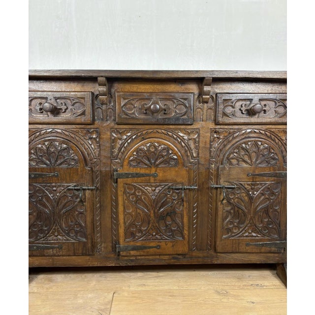 Wood Spanish Carved Oak Sideboard, 1860s For Sale - Image 7 of 14