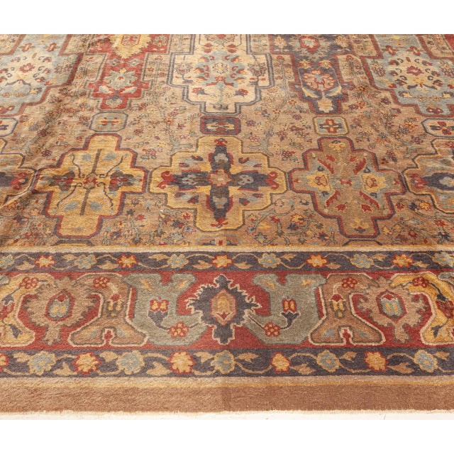 Early 20th Century Colorful Indian Handmade Wool Carpet For Sale - Image 4 of 9