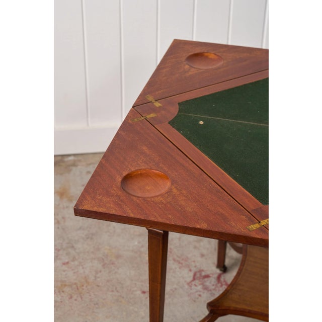 Brown Early 20th Century Edwardian Mahogany Envelope Card Table With Cross Banded Edge For Sale - Image 8 of 18