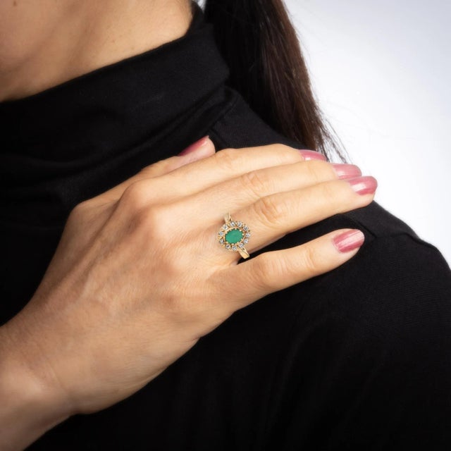 Antique Victorian Turquoise Diamond Ring Vintage 14 Karat Gold Mine Cut Halo size 6 For Sale In Los Angeles - Image 6 of 7