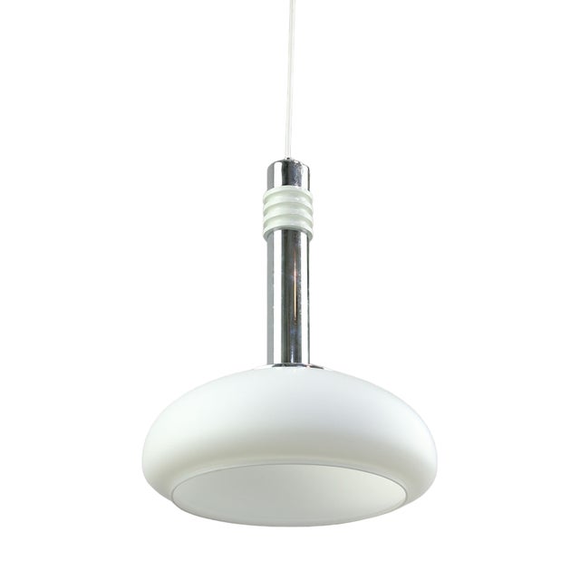 Mid-Century Danish Chrome & Opaline Pendant Lamp, 1960s For Sale