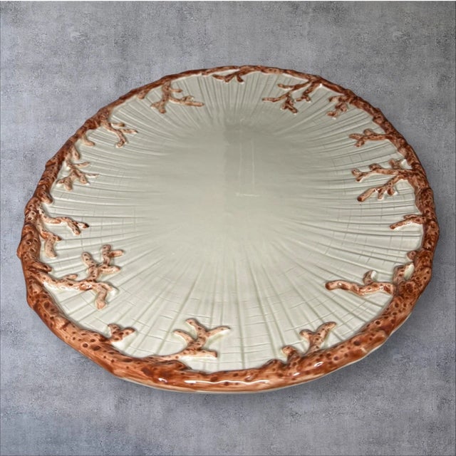 Mid-Century Modern Vintage Mid-Century Modern Fitz & Floyd Oceana Nautilus Coral Platter 18” X 13” For Sale - Image 3 of 5