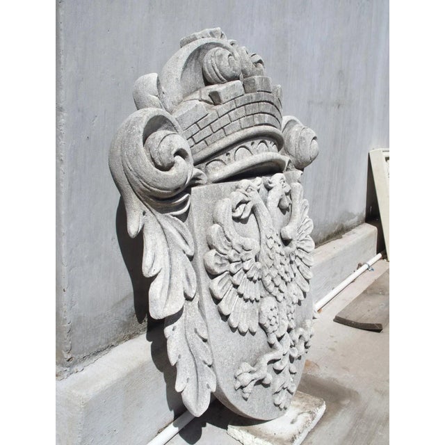 Gray Double Eagle Cartouche Plaque in Carved Limestone For Sale - Image 8 of 12
