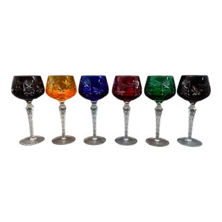 Mid 20th Century Imperlux Germany Cut to Clear Crystal Wine Hock Glasses Goblets- Set of 6 For Sale