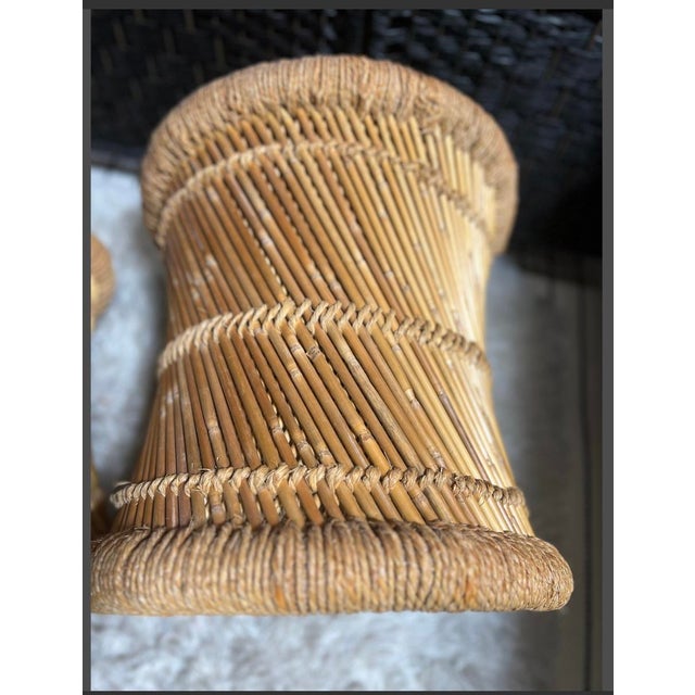 1960s Vintage Mid Century Boho Jute Bamboo Pencil Reed Wicker Nesting Tables For Sale - Image 4 of 7