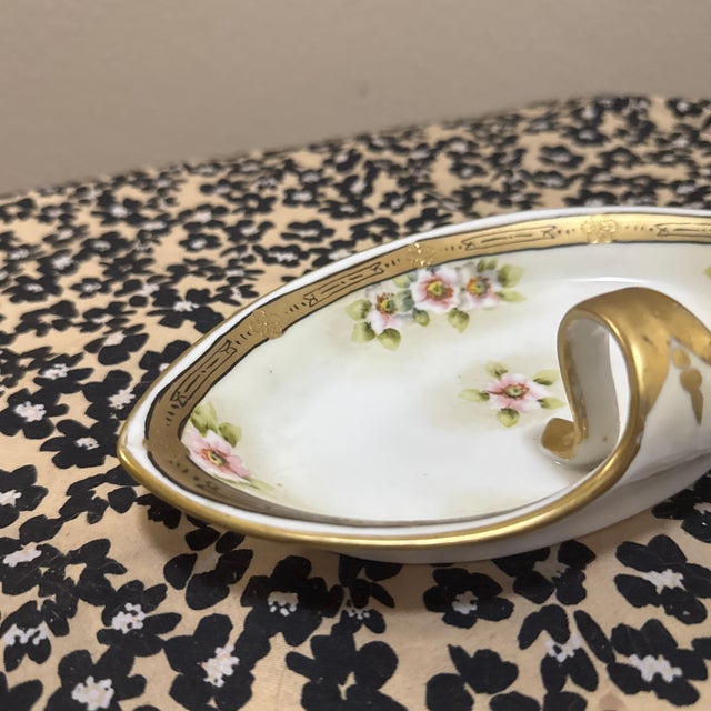 Antique Hand-Painted Nippon Porcelain Bonbon Dish With Pink Roses & Gold Trim For Sale In New Orleans - Image 6 of 7