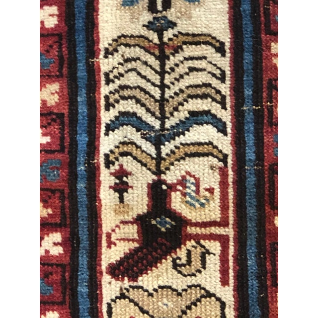 19th-Century Dark Blue & White Boteh and Birds Caucasus Runner Rug, 1890s For Sale - Image 12 of 17