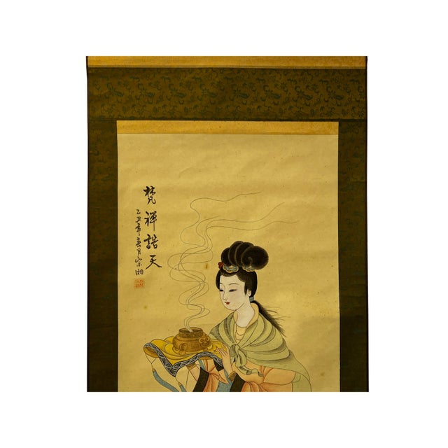 Chinese Chinese Color Ink Tong Style Lady Portrait Scroll Painting Wall Art For Sale - Image 3 of 6