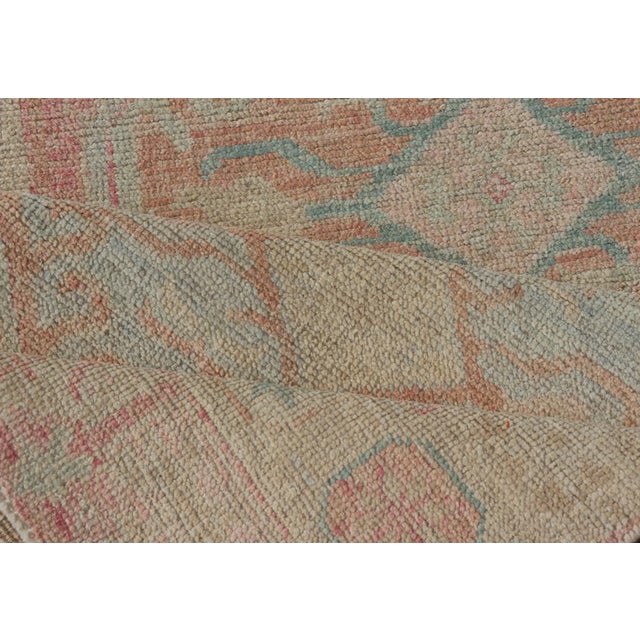 Modern Hand Knotted Oushak Runner With Medallions in Pink's and Creams For Sale - Image 9 of 11