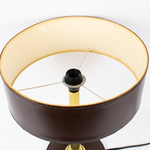 Jacques Adnet Brown Hand-Stitched Leather-Clad Table Lamp For Sale - Image 11 of 14