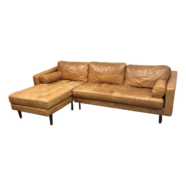 Poly & Bark Napa Leather Sectional Sofa + Chaise, Cognac Tan For Sale