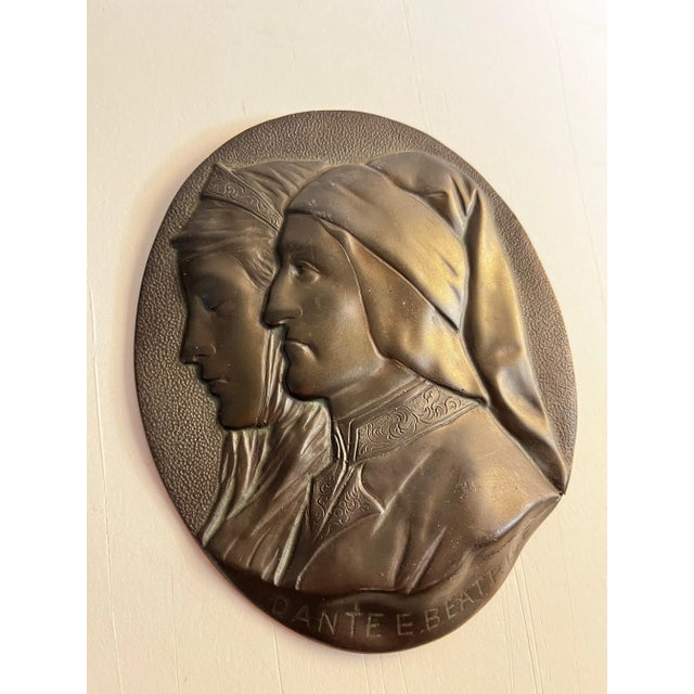 Metal Antique Dante and Beatrice Bronzed Pewter Wall Plaque For Sale - Image 7 of 7