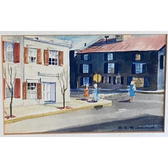 Mid 20th Century Vintage Cityscape Watercolor Signed E W Ryerson For Sale - Image 5 of 7