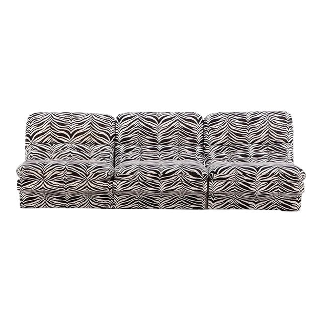3-Piece Italian Modular Sofa in Zebra Print Upholstery, Circa 1970 For Sale