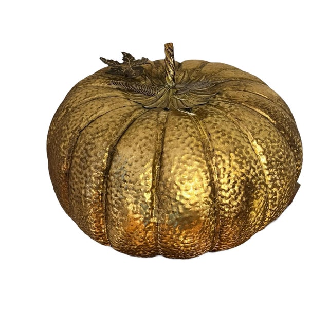 Late 20th Century Vintage Handmade Hammered Brass Monumental Pumpkin For Sale - Image 5 of 5