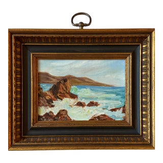 1950s Coastal Scene Seascape Impressionist Oil on Canvas Board For Sale
