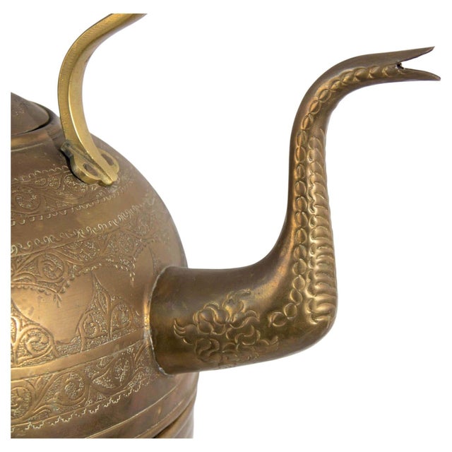 Monumental Moroccan Engraved Brass Tea Kettle on Stand For Sale - Image 15 of 17