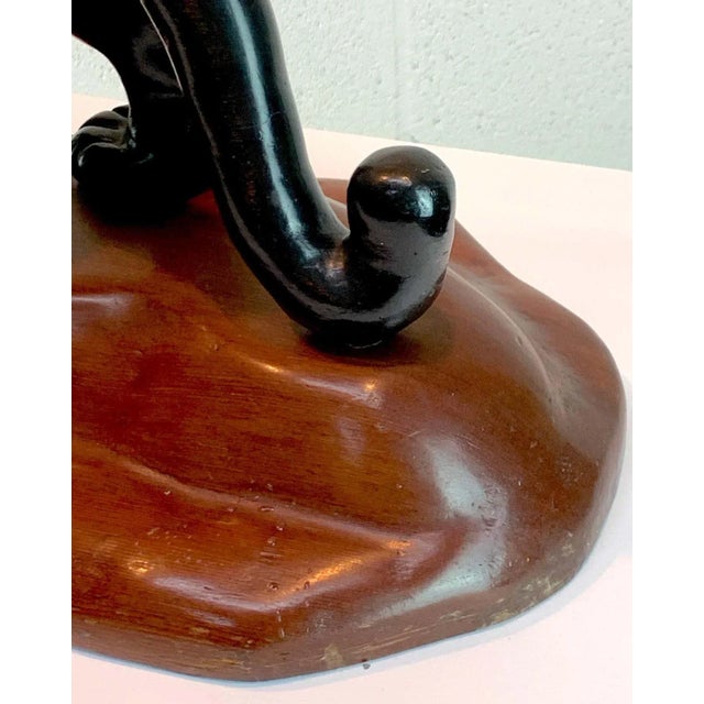 Mid 20th Century French Modern Carved Wood Sculpture of Black Panther/ Jaguar For Sale - Image 12 of 13