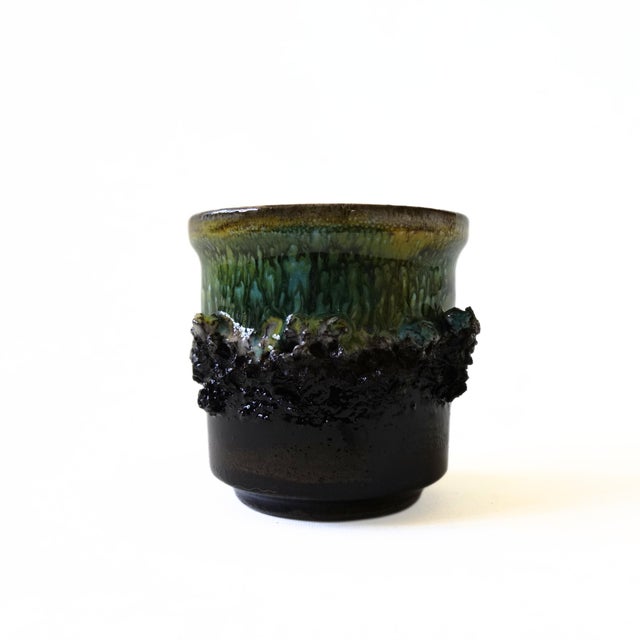 Vintage handmade small pot/vase in green/brown from Glit Sweden mid-century.