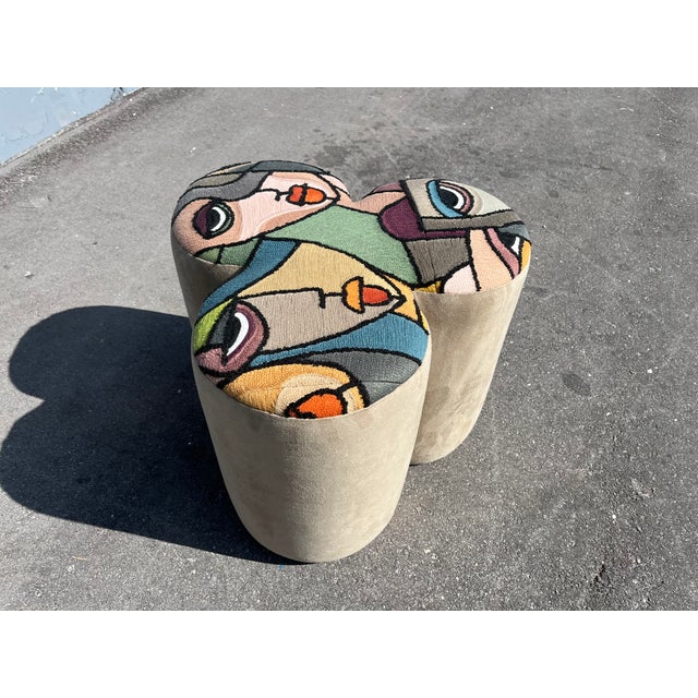Pair of Designer Poufs, Stools, Ottomans, Patchwork Fabric, Italy, Picasso For Sale - Image 15 of 15