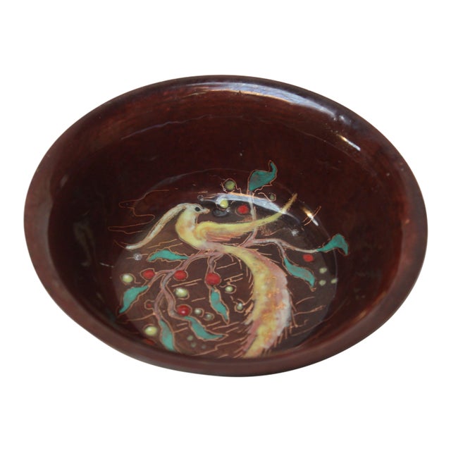 Mid-Century Dutch Modern Hand-Painted Enamel on Copper 'Peacock' Bowl For Sale